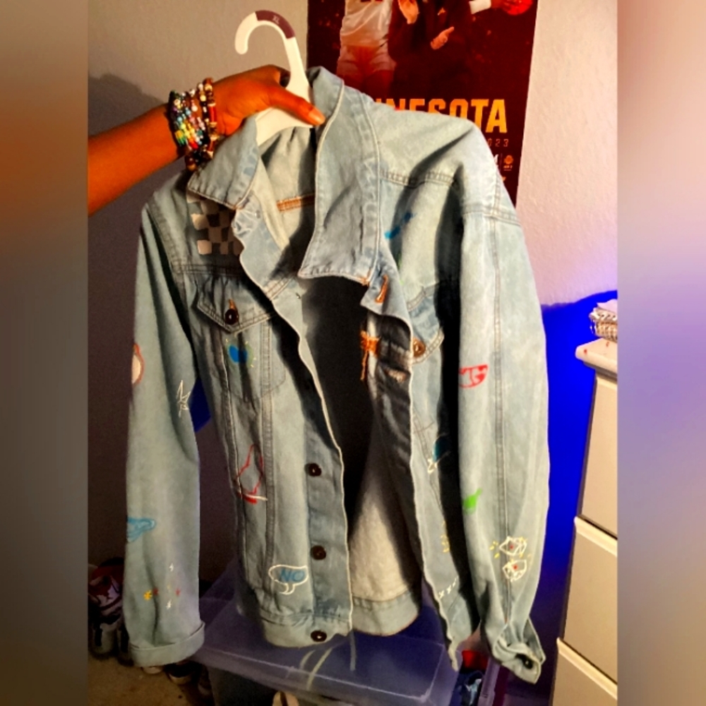 Graphic denim jean jacket
